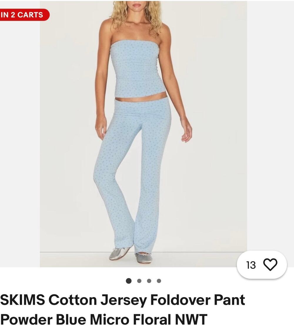 Skims Cotton Jersey Foldover Powder Blue and micro Floral pants.